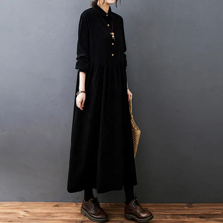 Evelyne classic shirt dress back – long sleeve flowing maxi women