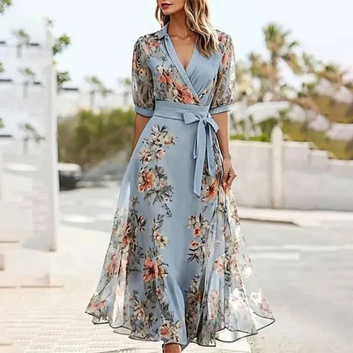 Vanessa - Boho Maxi Dress with V-neck and Bow — front view