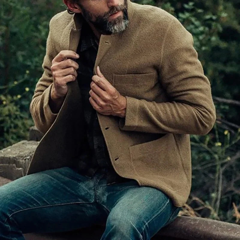Men Woolen Coat Stand Collar