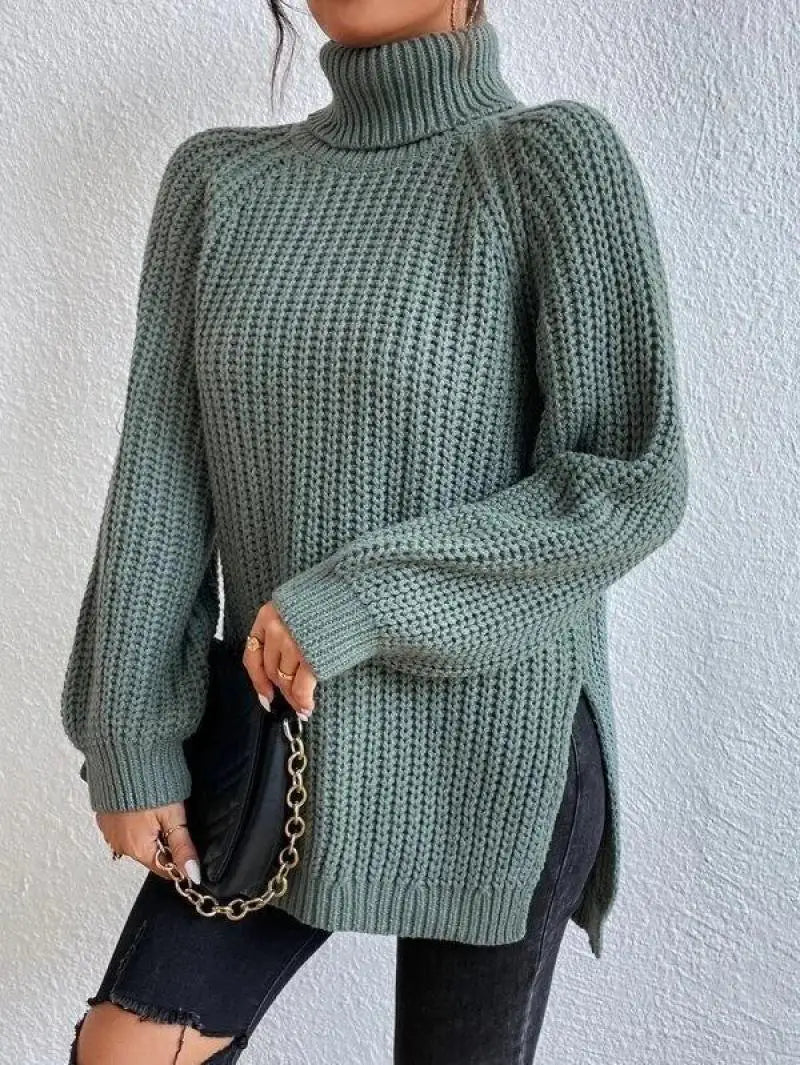Mia Comfortable Turtleneck Long Sweater — side view