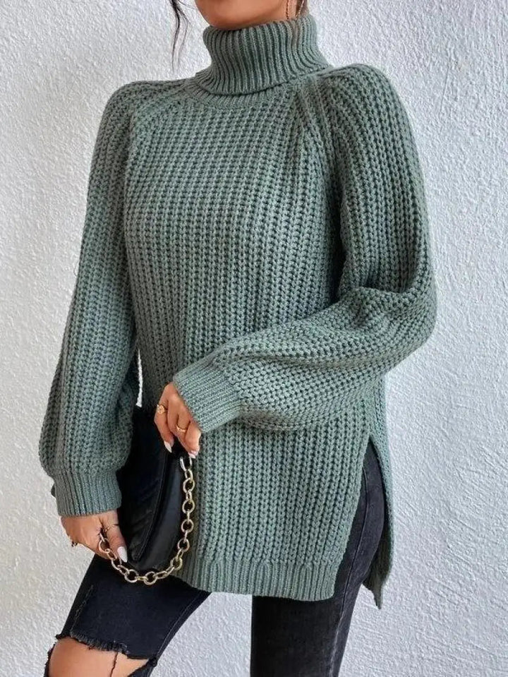 Mia Comfortable Turtleneck Long Sweater — side view