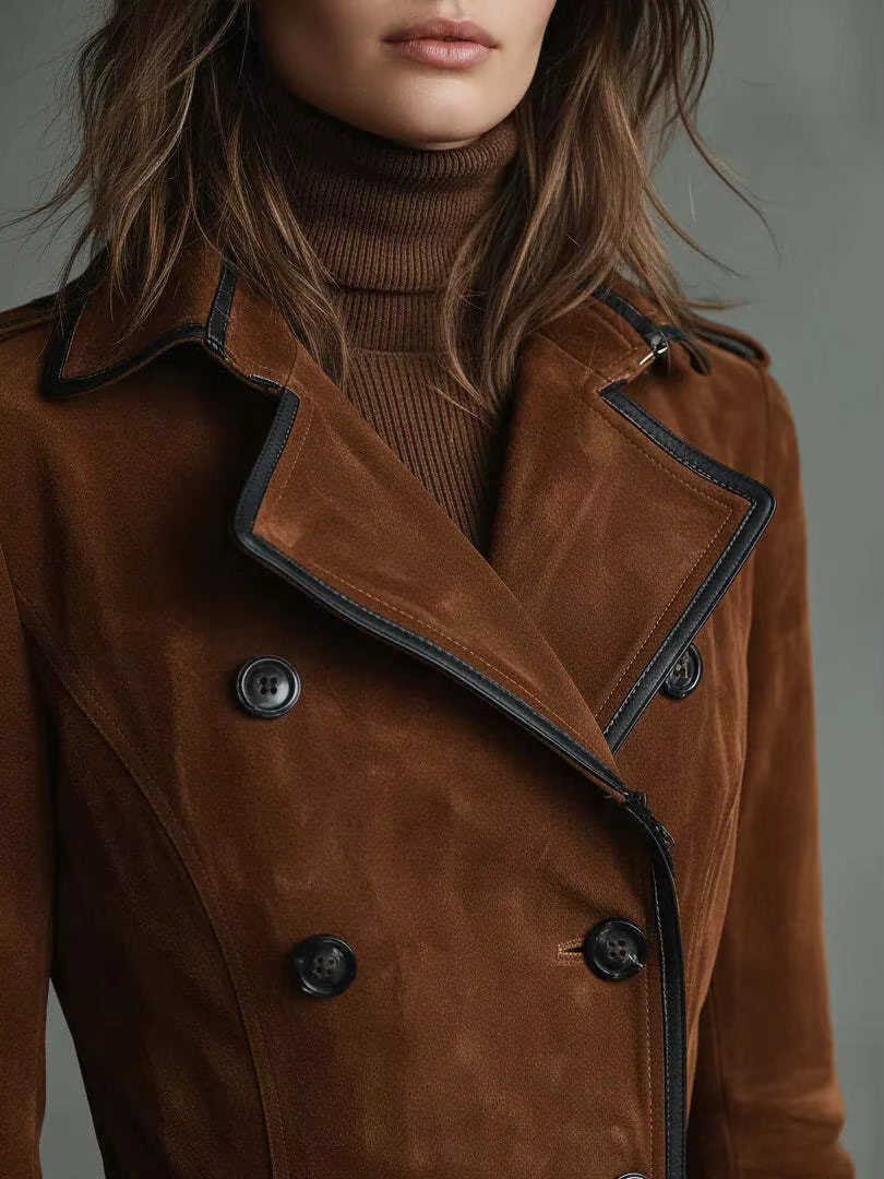 faux suede trench coat – Nathalie women's coat dark brown