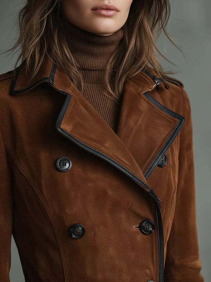 faux suede trench coat – Nathalie women's coat dark brown