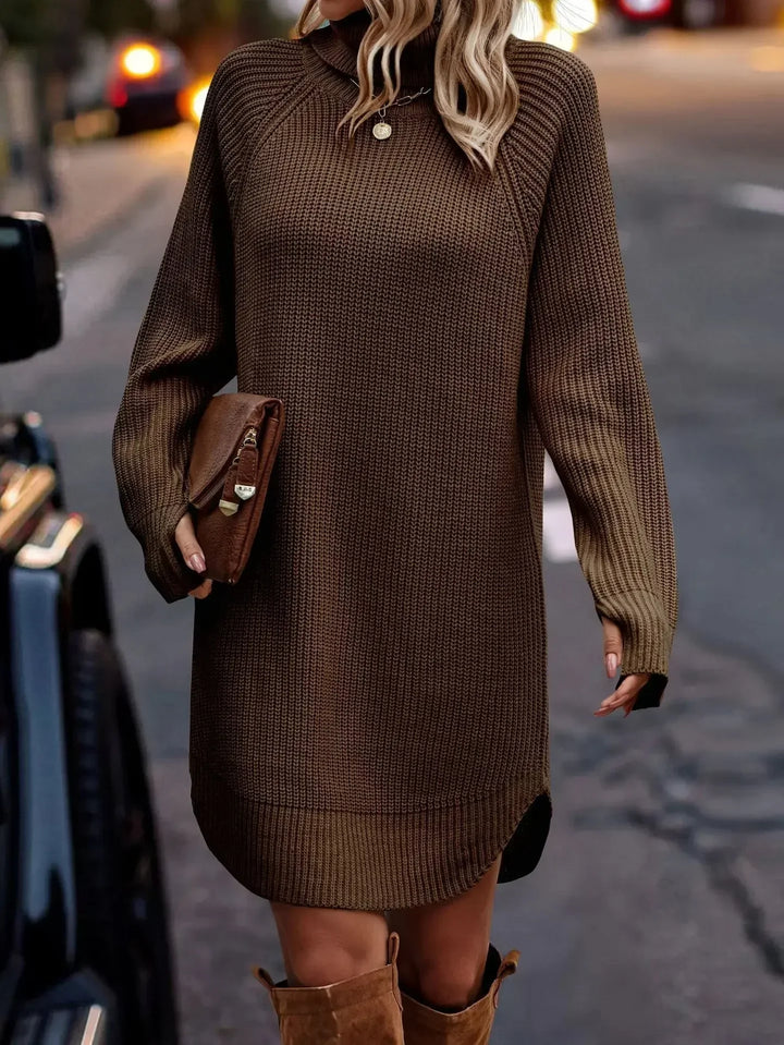 Scarlett cozy winter dress – side view flattering silhouette women