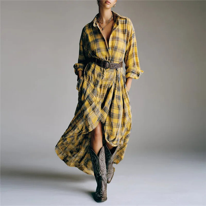 Grace classic elegant belted shirt dress – front full-length view women