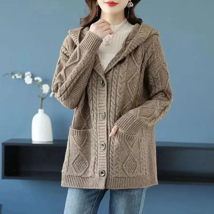 Lina Elegant Diamond Stitch Cardigan — front view