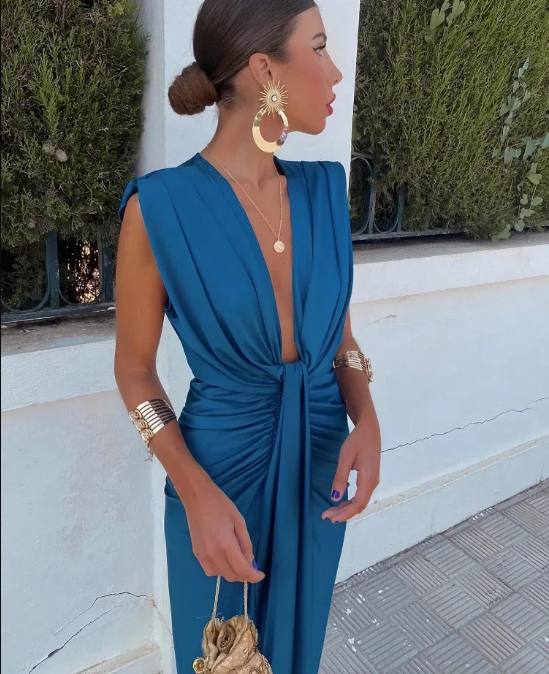 Selena - Fiery Drape Dress — back view
