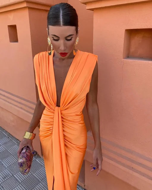 Selena - Fiery Drape Dress — close-up detail