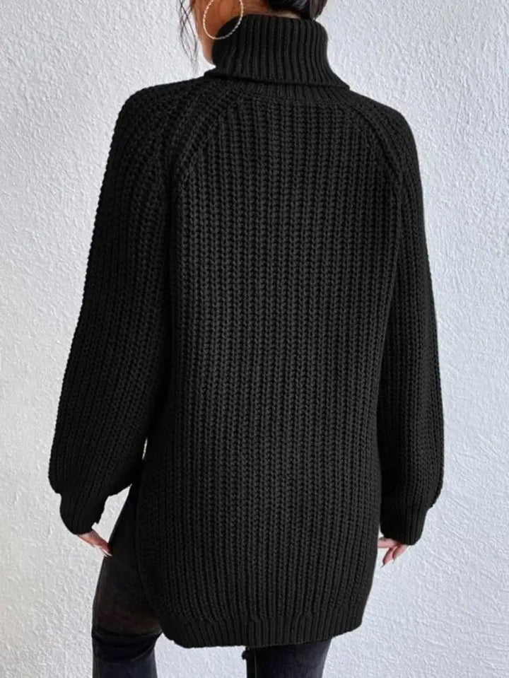 Mia Comfortable Turtleneck Long Sweater — close-up view