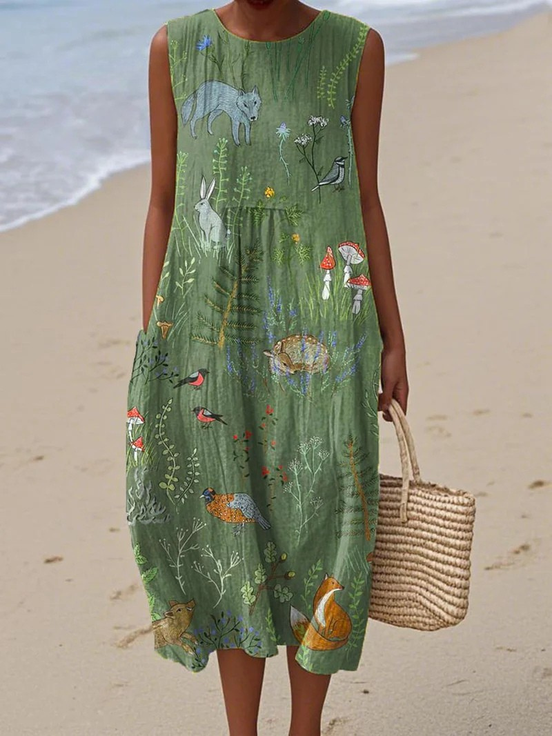 Woodland Print Vintage Maxi Dress — styled product shot