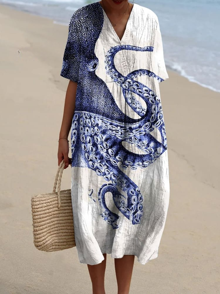 Ocean Art Print Printed Maxi Dress — styled product shot