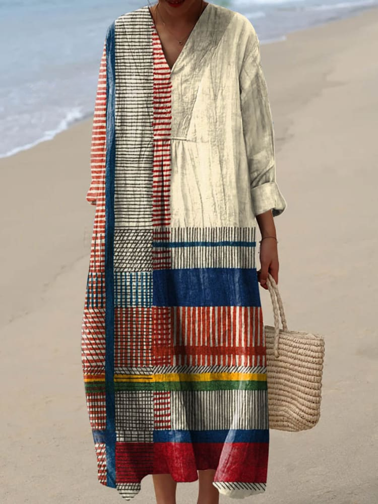 Geometric Line Printed Maxi Dress — styled product shot