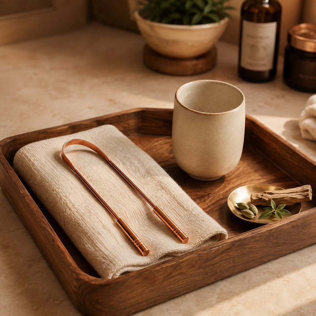 Ashwell ZenGrip copper tongue cleaner, studio photo