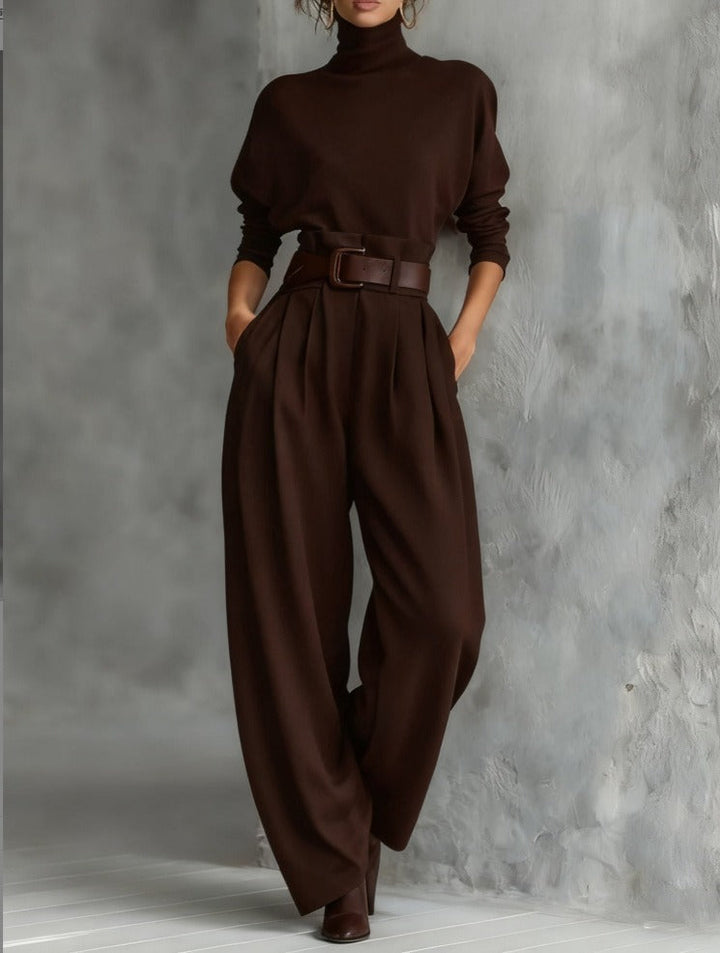 women's matching set – black turtleneck sweater and pants