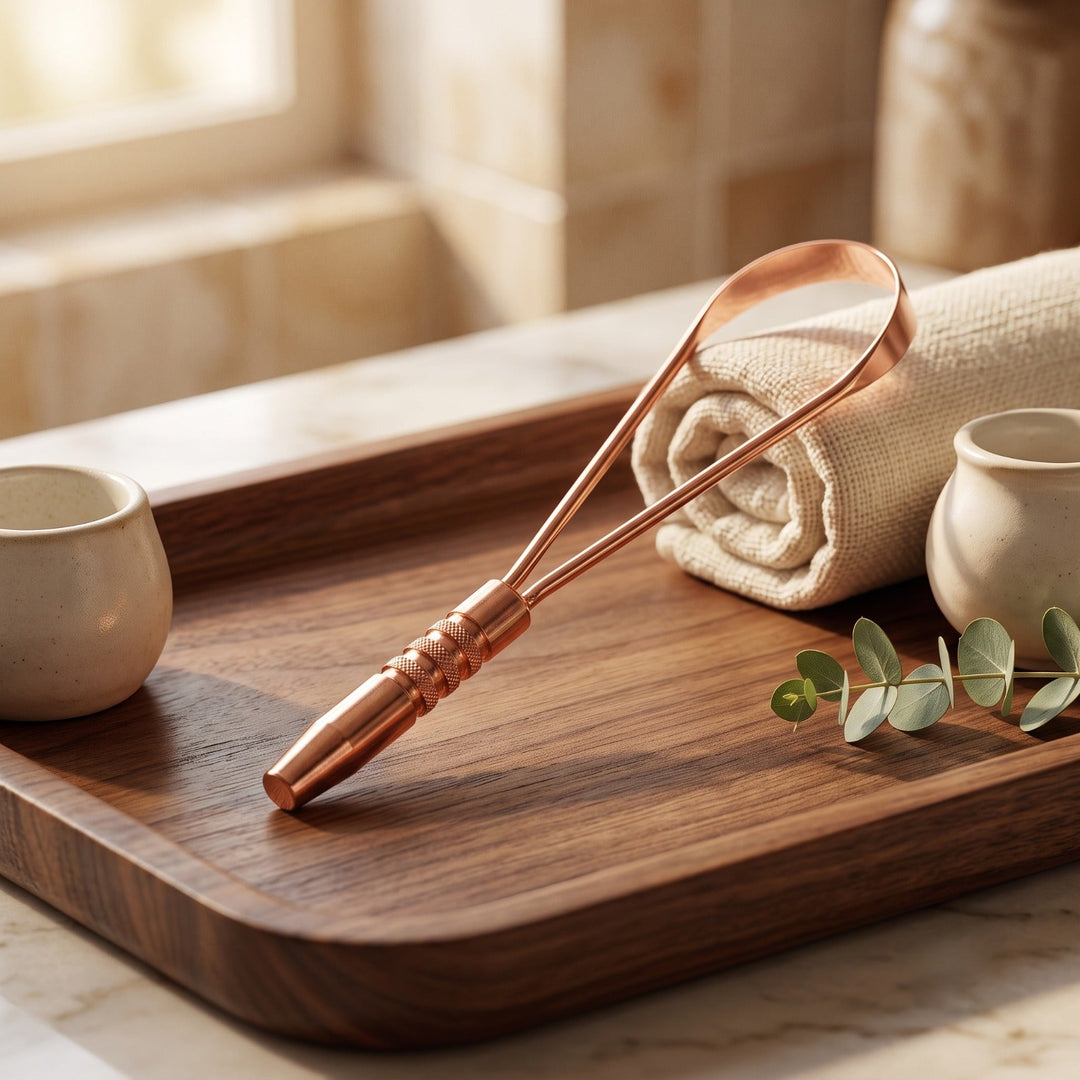 Ashwell ZenLoop copper tongue cleaner, lifestyle photo