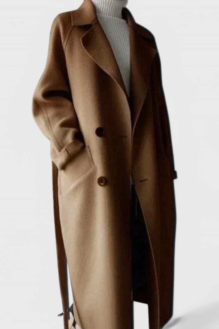 Clara wool coat three-quarter view elegant