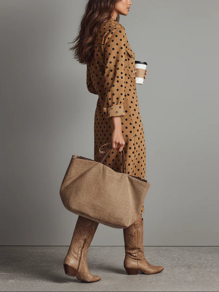 polka dot midi dress suede – women's chic fashion