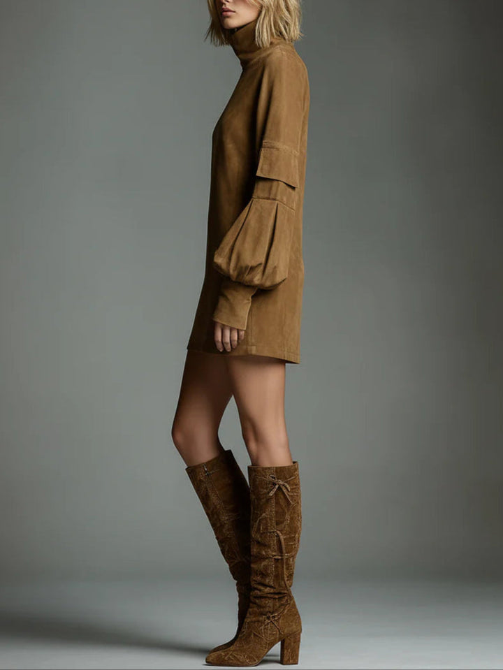 brown turtleneck mini dress suede – Abigail vintage style