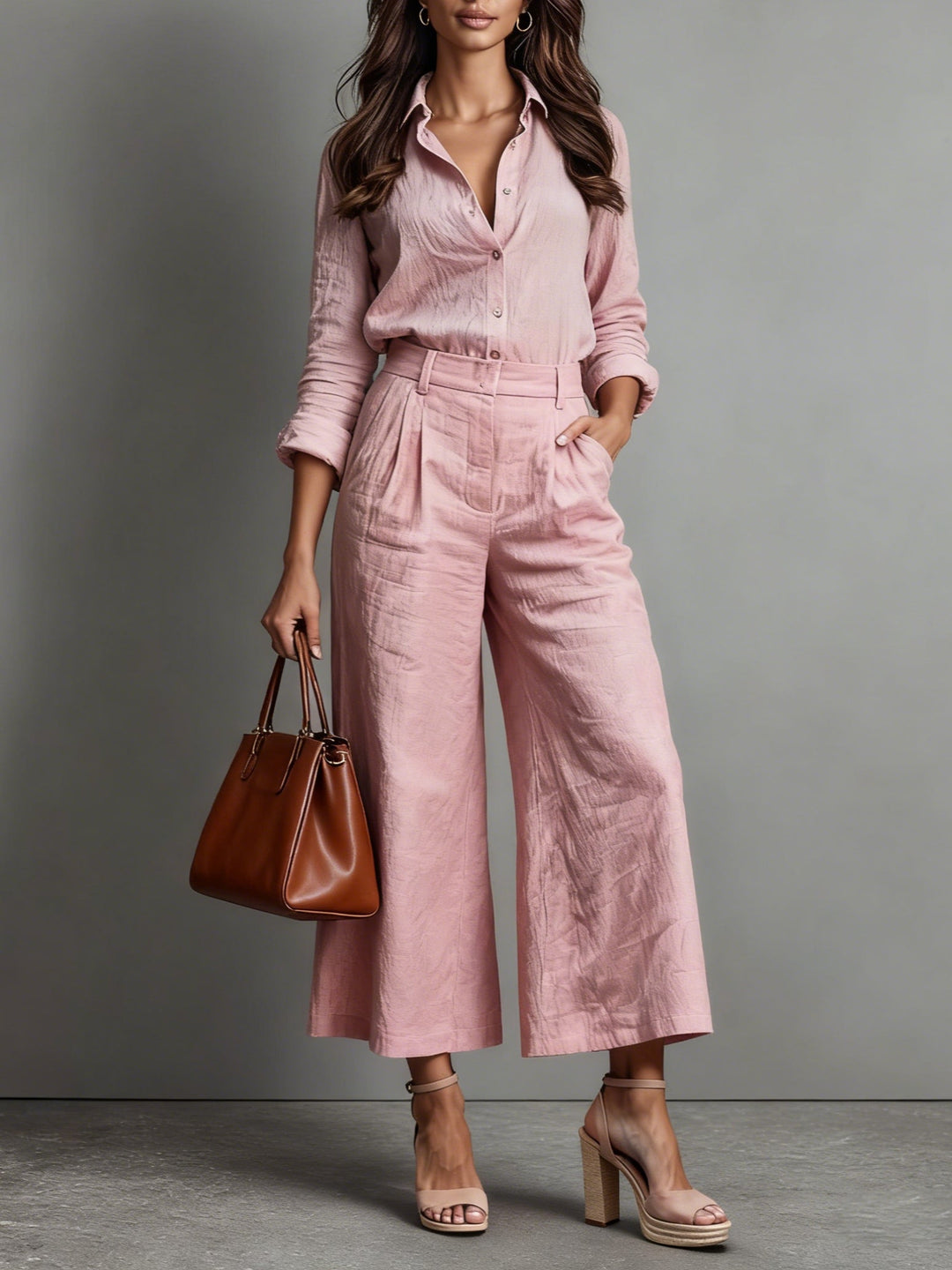 Aurelia pink lightweight linen co-ord set women – front