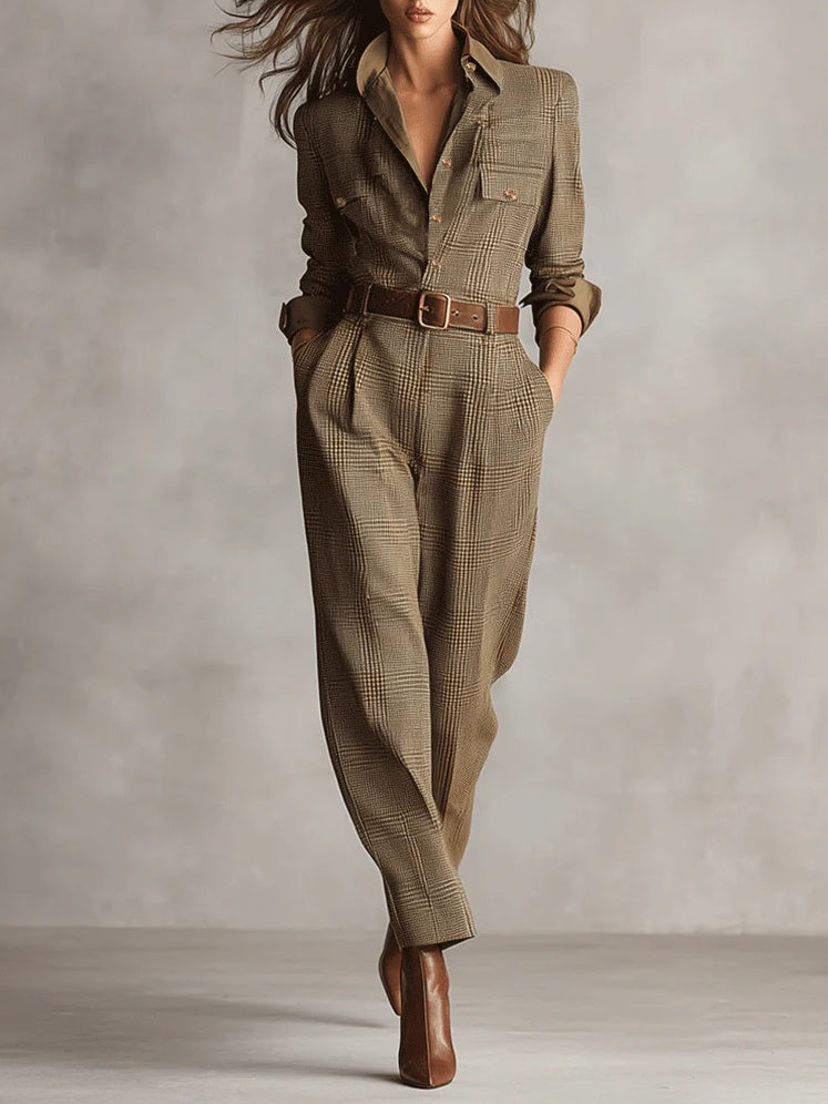 Mirabelle women's tweed dungarees chic set – front view