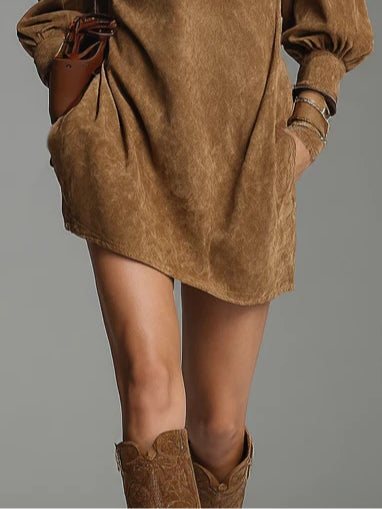 brown turtleneck mini dress suede – Jasmine women's fashion
