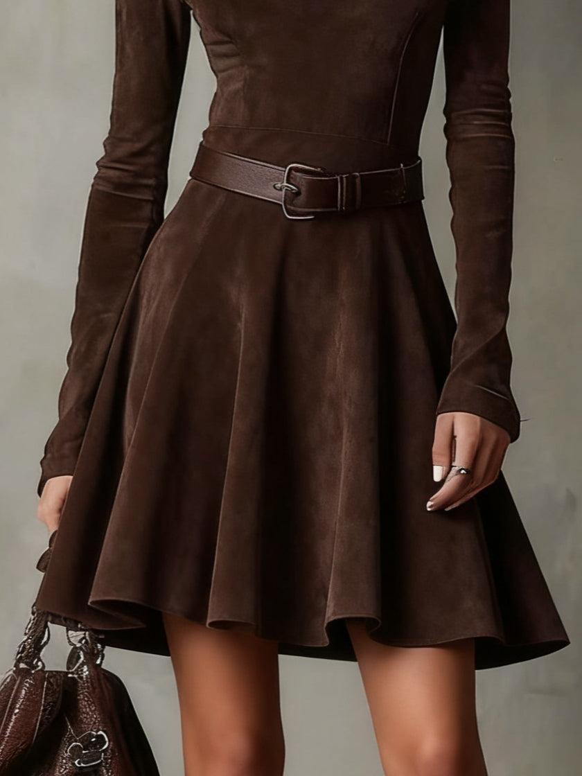 dark brown mini dress suede – mock neck women's fashion