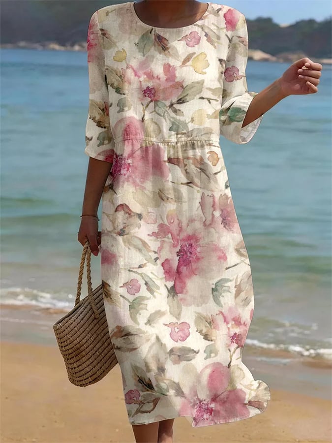 Kylie Elegant Floral Pattern Dress — front view