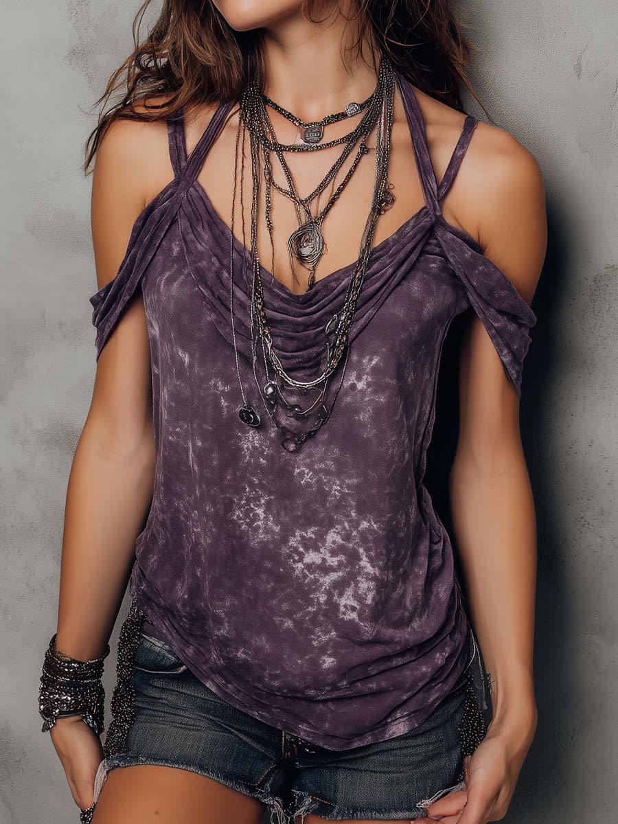 Boho tie-dye shoulder strap top front view