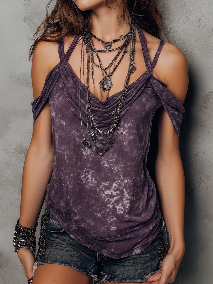 Boho tie-dye shoulder strap top front view
