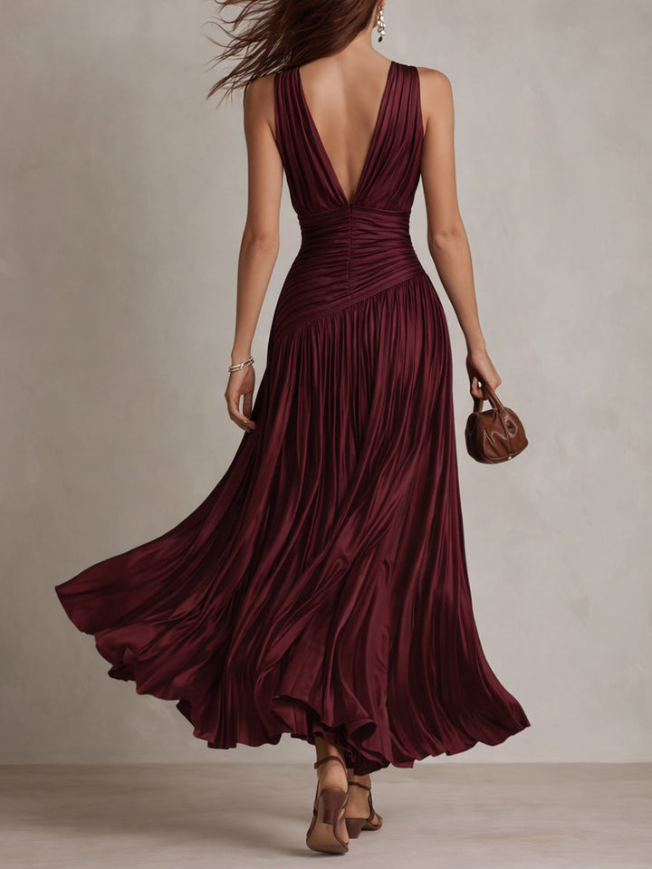 Striped satin maxi dress side view