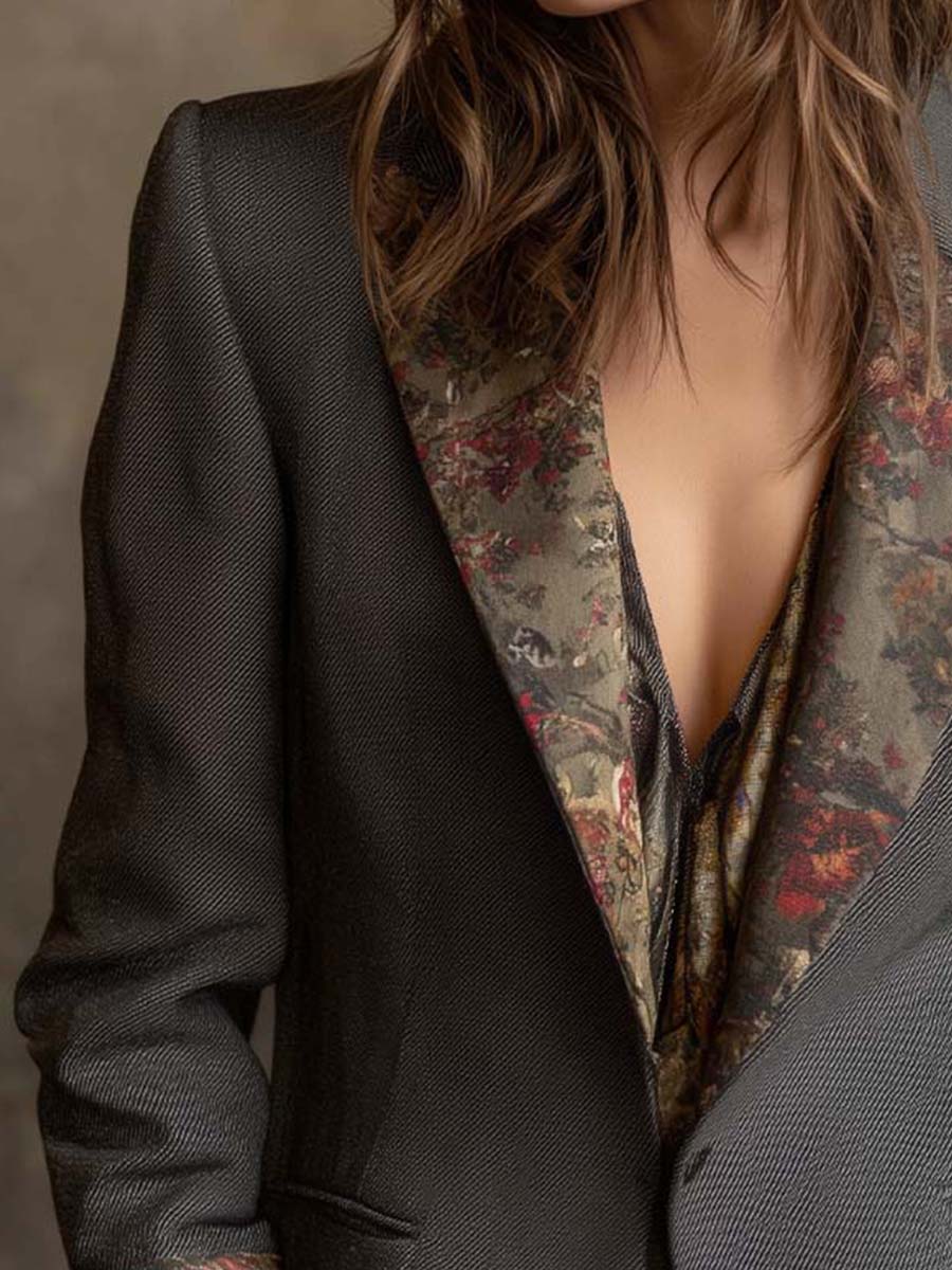 Floral contrast blazer full length view