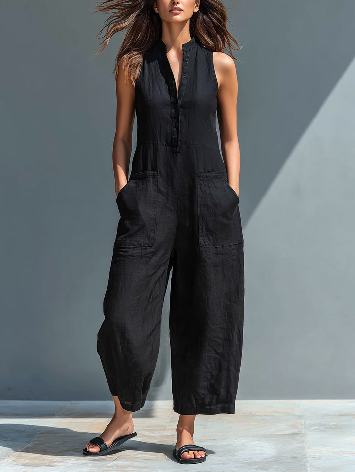 Black Sleeveless Jumpsuit — front view