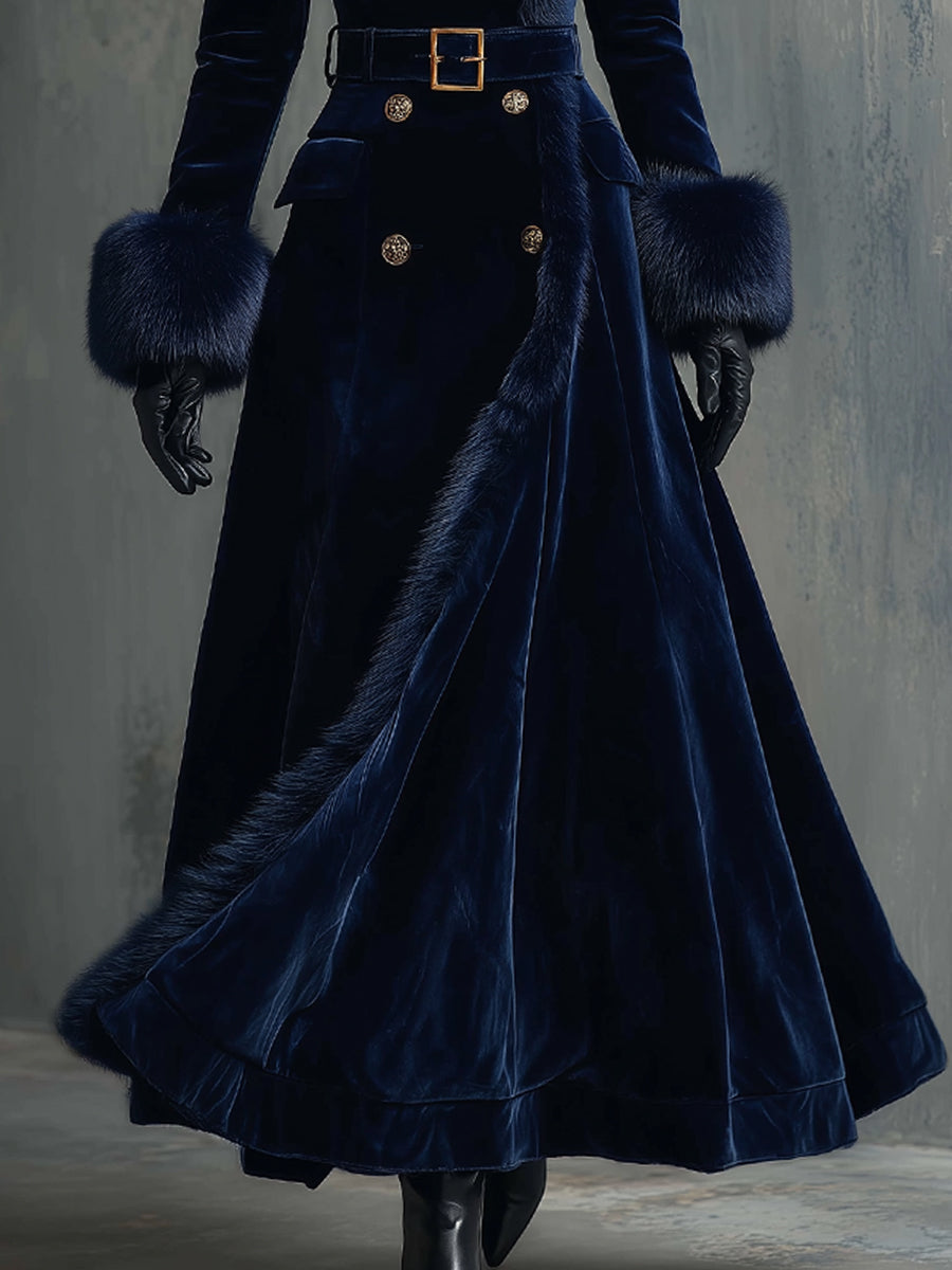 Elegant velvet coat full length view