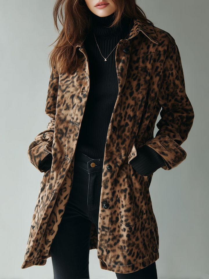 Vintage leopard print eco-suede jacket front view