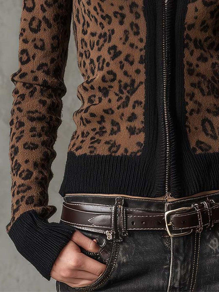 Leopard print zip cardigan side view