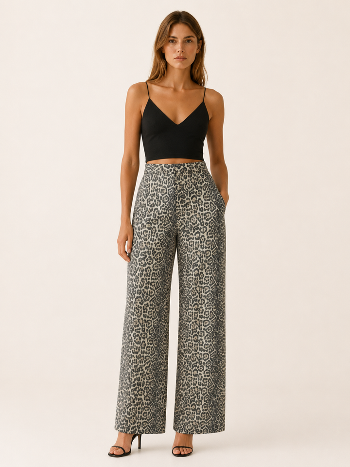 Alba | Leopard Print Straight-Leg Trousers