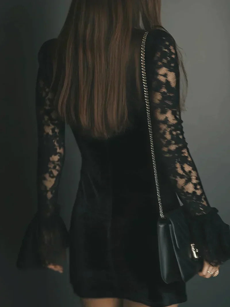 velvet mini dress black lace – elegant women's style