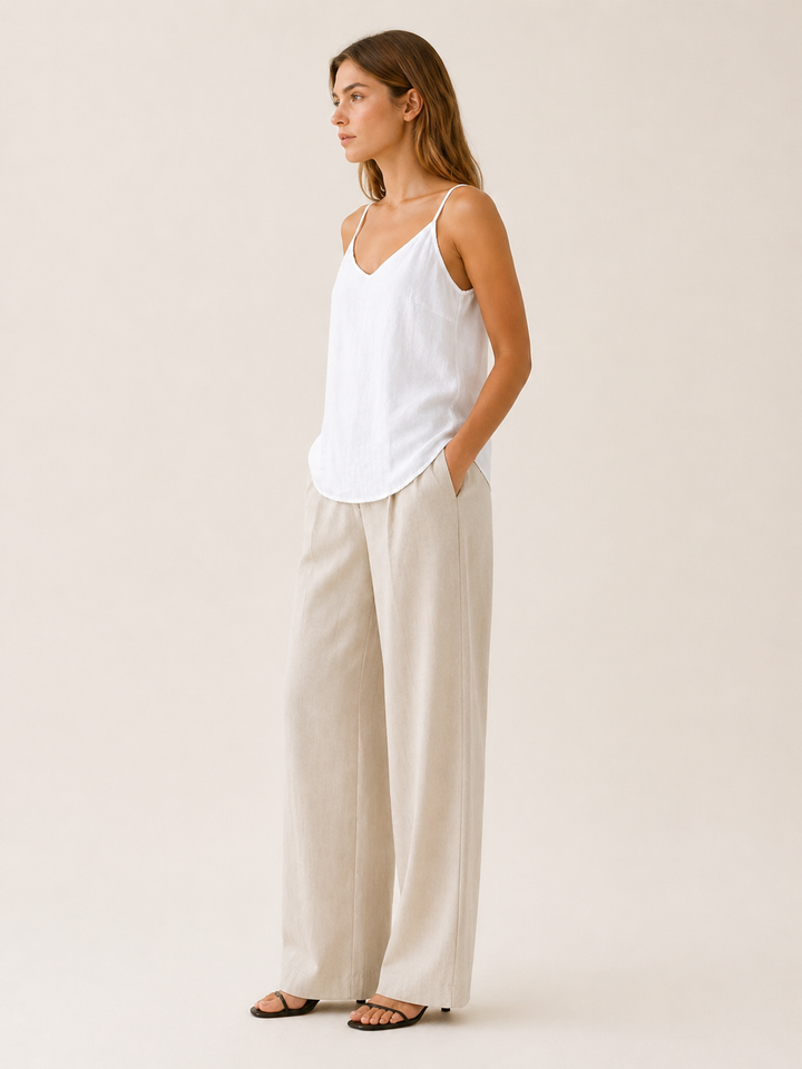 Green Linen Cami Top with Spaghetti Straps – side view
