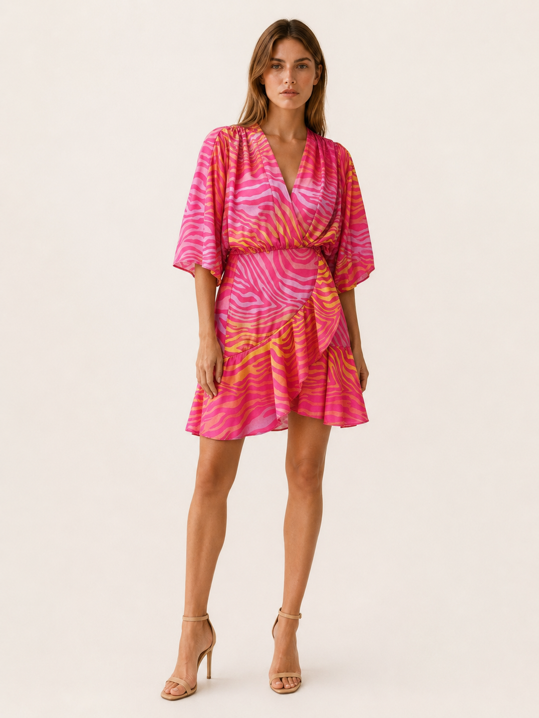 Multicoloured Printed Mini Dress with Batwing Sleeves – lifestyle