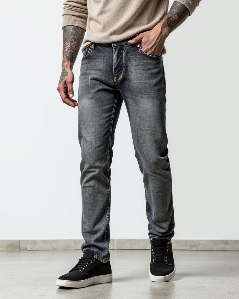Avenue Slim Fit Jeans Gray Mens Front View | The Ashwell