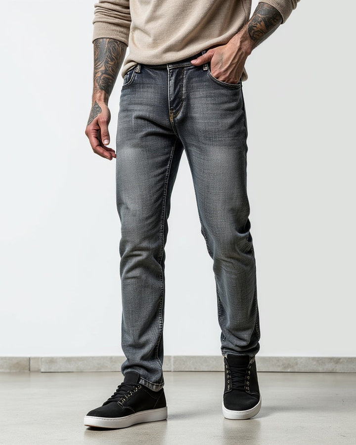 Avenue Slim Fit Jeans Gray Mens Front View | The Ashwell