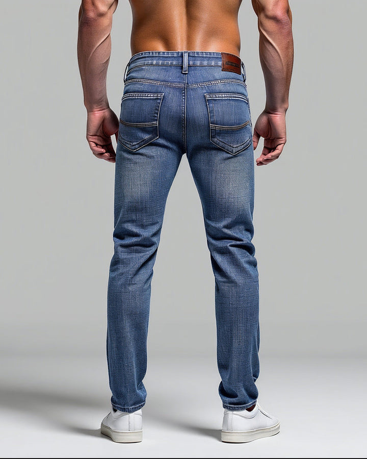 Avenue Slim Fit Jeans Light Blue Mens Back View | The Ashwell