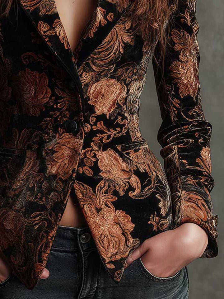 Black bronze velvet blazer detail view