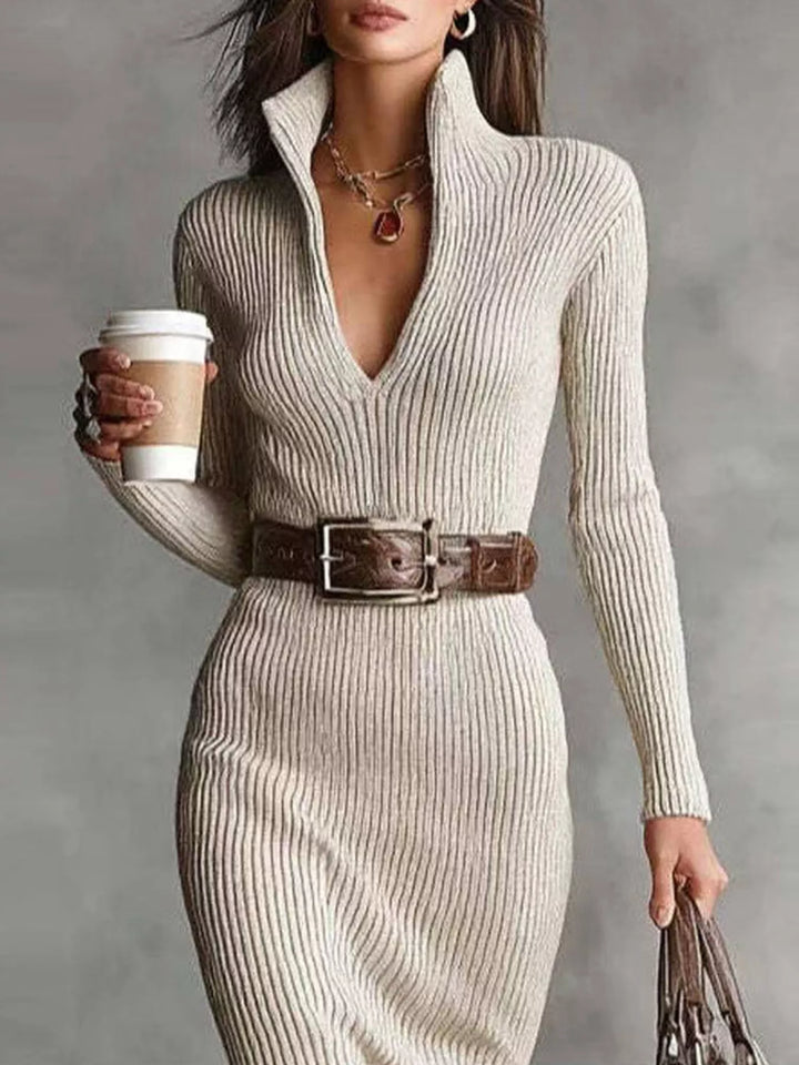 women's knit turtleneck midi sweater dress – apricot