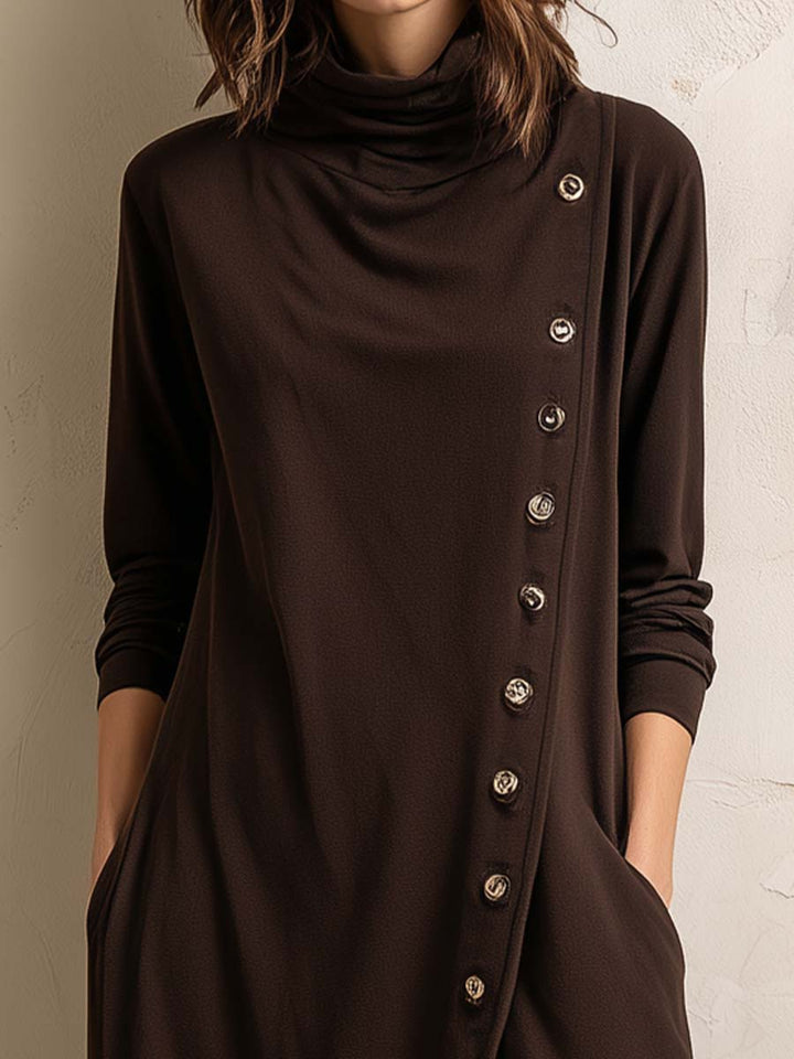 Boho inspired midi dress side button placket styled view