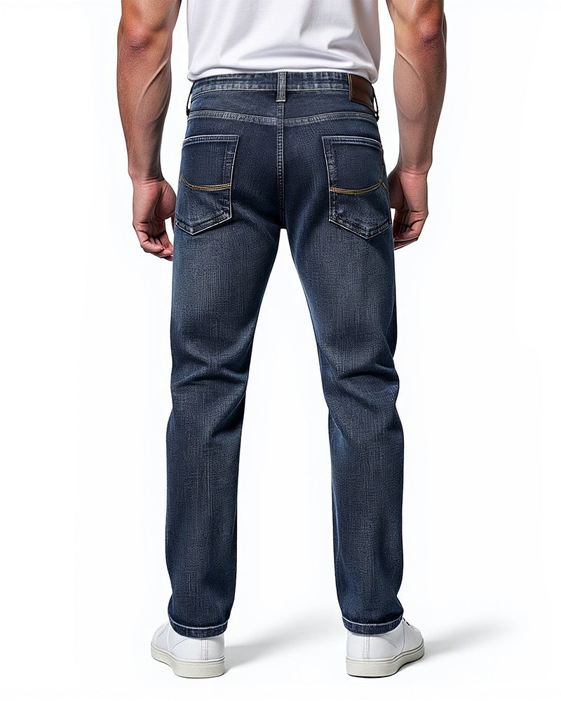 Avenue Slim Fit Jeans Dark Blue Mens Back View | The Ashwell