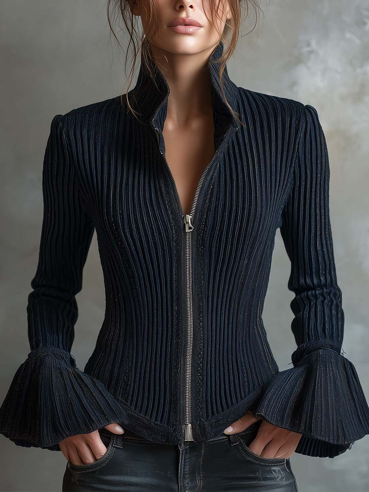 Midnight sparkle ribbed knit jacket front view