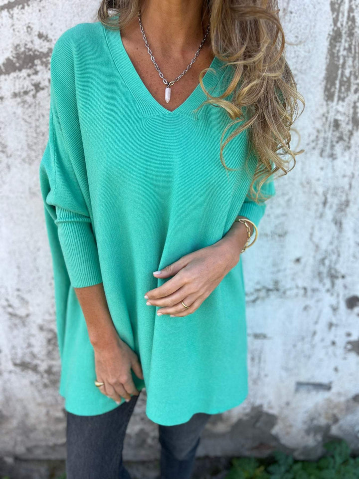 Grace Comfortable V-neck Long Sleeve Sweater — product view
