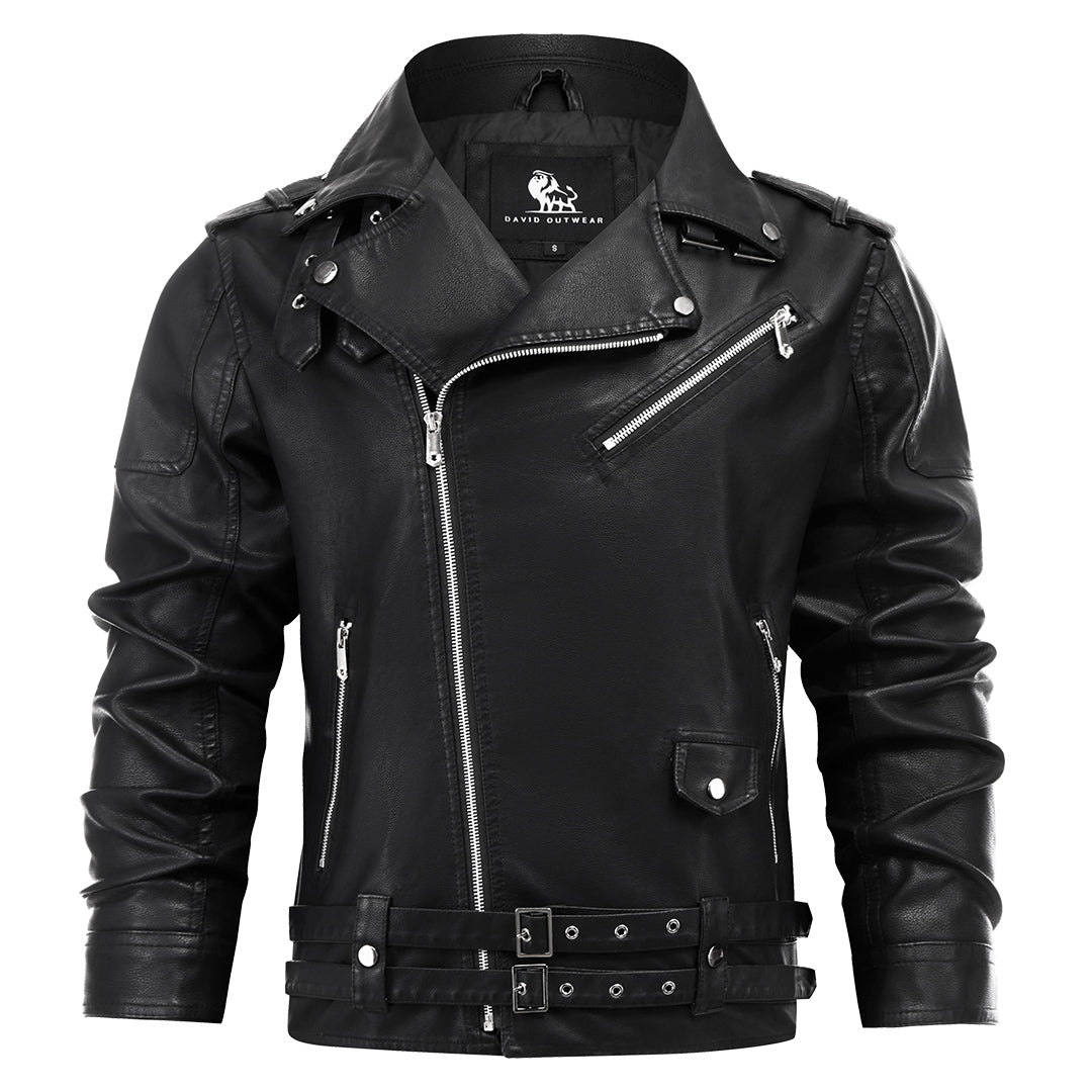 Boulevard Black Leather Jacket Men Front View | The Ashwell