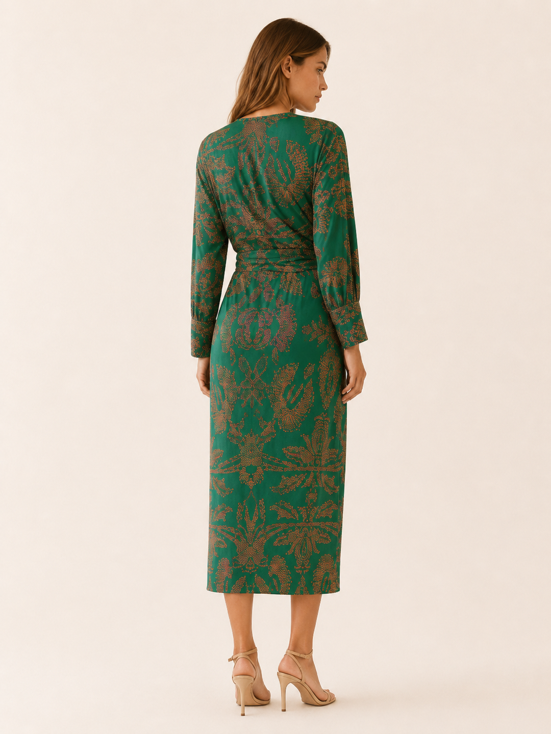Blue Long Sleeve Midi Dress with Twist Front – side view